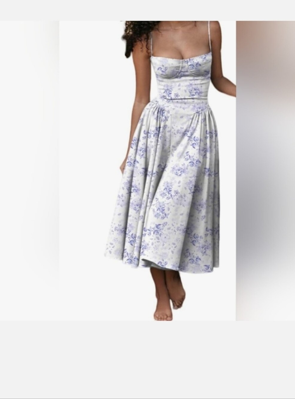 Floral Lilac Midi Dress with Spaghetti Straps